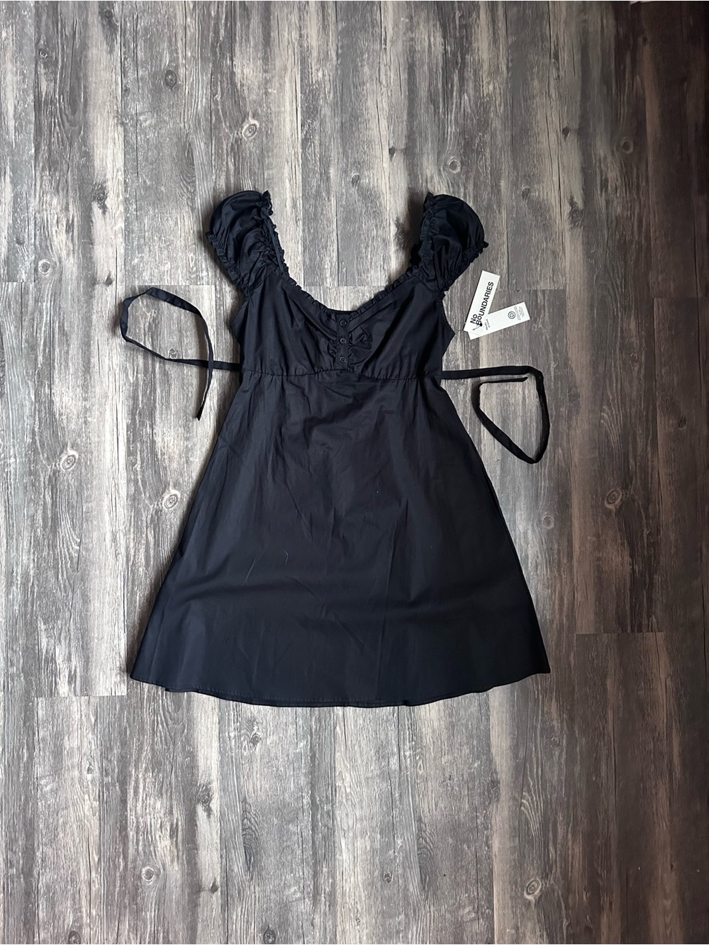 No Boundaries Poplin Fit and Flare Black Mini Cotton Dress Size Small